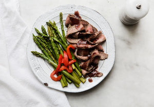 Grilled Grass-Fed Steak, Classic Steak Sauce and Asparagus