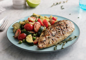 Grilled Herbed Chicken with Basil Pesto Vegetable Medley