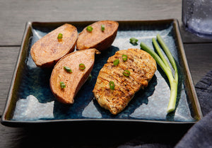 Hickory Smoked Chicken with Baked Baby Sweet Potatoes