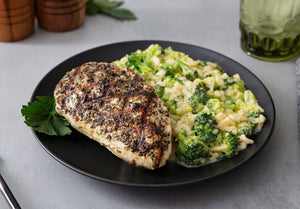 Herb Roasted Chicken and Cheesy Broccoli Pilaf