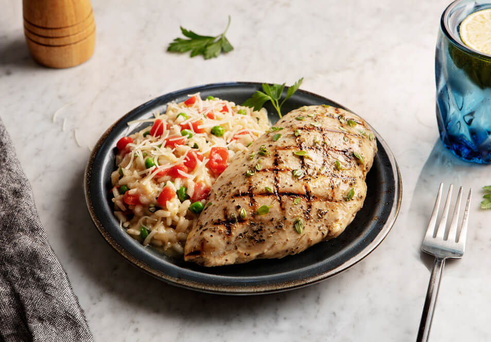 Grilled Italian Chicken with Tomato-Herb Risotto