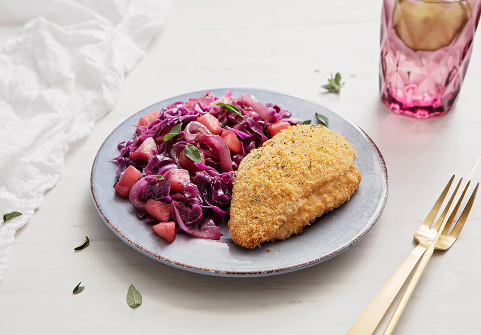 Italian Breaded Chicken and Braised Red Cabbage and Apples