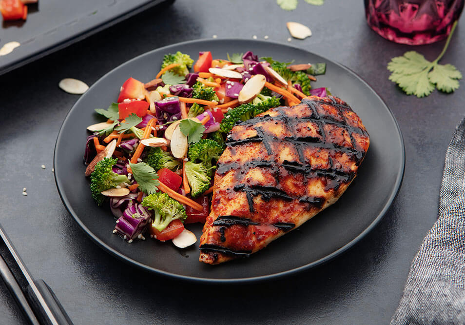 Korean-Style BBQ Chicken Breast with Sesame-Ginger Broccoli Salad