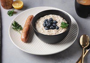Lemon Blueberry Oatmeal with Apple Chicken Sausage