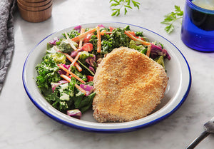 Lemon-Garlic Breaded Organic Turkey Cutlet with Mixed Greens Salad