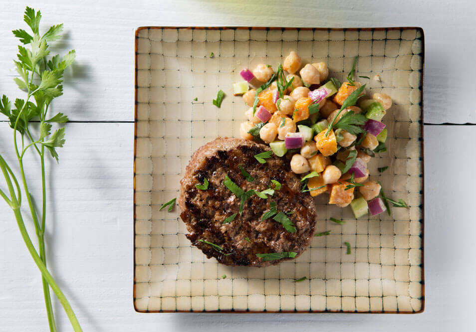 Loaded Burger with Butternut  Chickpea Salad
