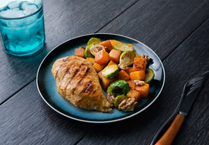 Maple Mustard Chicken with Brussels Sprouts, Butternut Squash and Walnuts