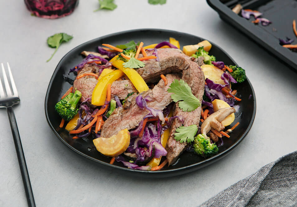 Japanese Grilled Grass-Fed Flank Steak with Stir Fry Vegetables