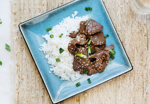 Grass-Fed Mongolian Beef over Steamed Jasmine Rice