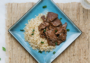 Grass-Fed Mongolian Beef over Steamed Brown Rice
