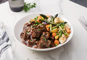 Gluten-Free Beer Braised Grass-Fed Beef with Harvest Vegetables