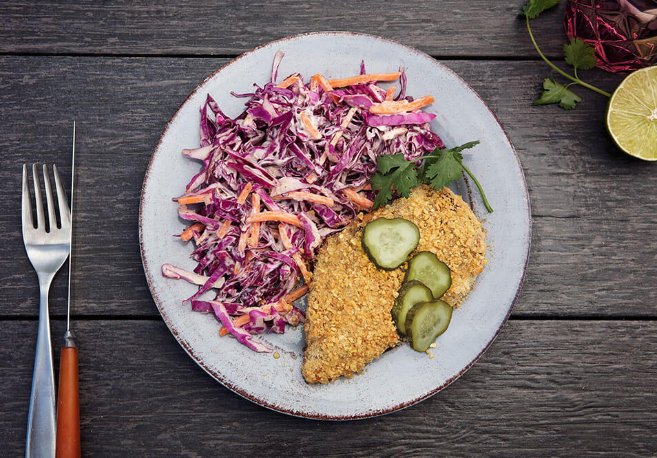 Nashville Chicken with Creamy Red Cabbage Slaw