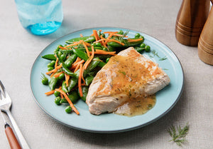 Organic Turkey Cutlet with Citrus-Herb Sauce and Sugar Snap Pea Medley