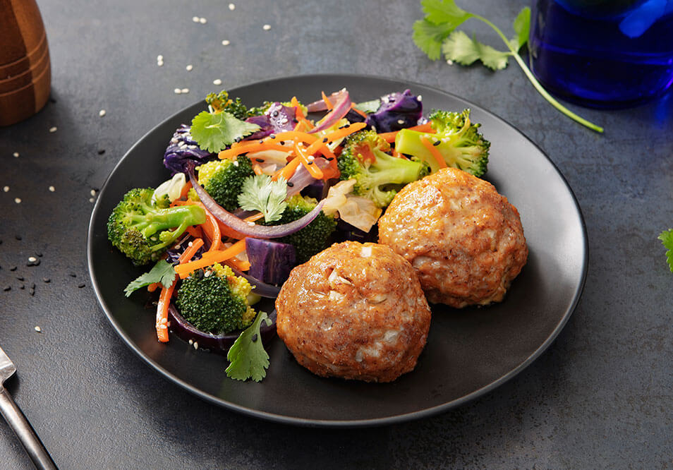 Organic Free-Range Turkey Meatballs with Honey-Sriracha Vegetable Stir-Fry