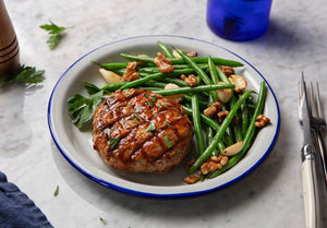 Grilled Organic BBQ Turkey Burger with Garlicky Green Beans