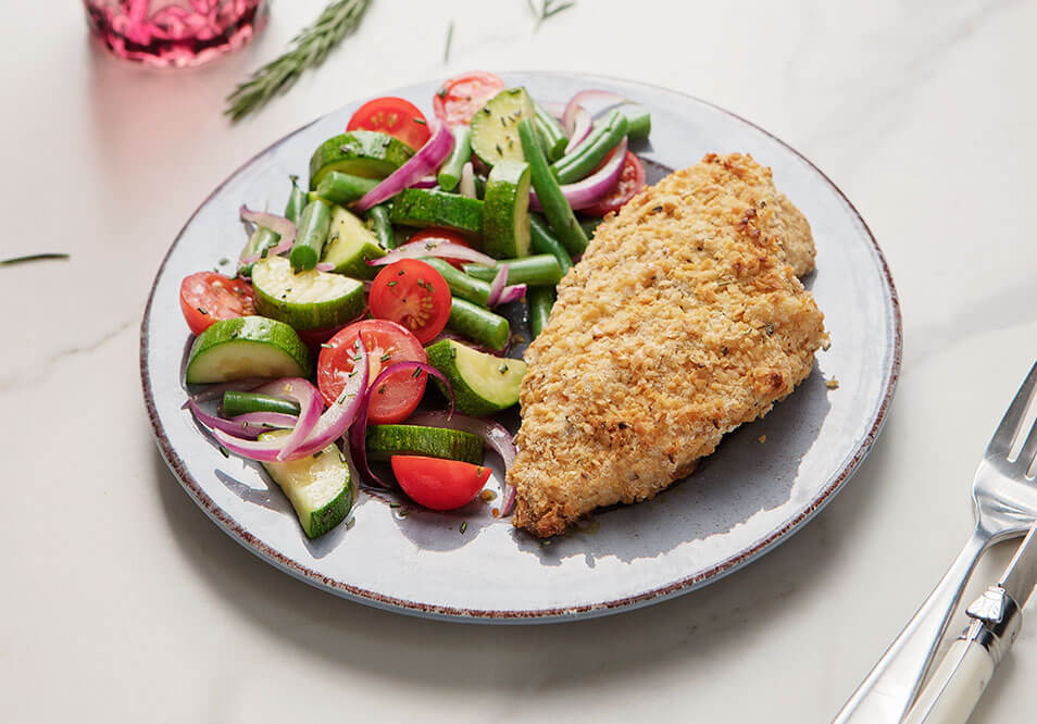 Oven 'Fried' Buttermilk Chicken and Lemon Rosemary Vegetables