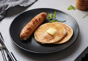 Paleo Pancakes with Maple Butter and Organic Apple Chicken Sausage