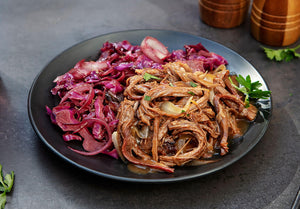 Pastrami-Style Grass-Fed Beef with Braised Red Cabbage