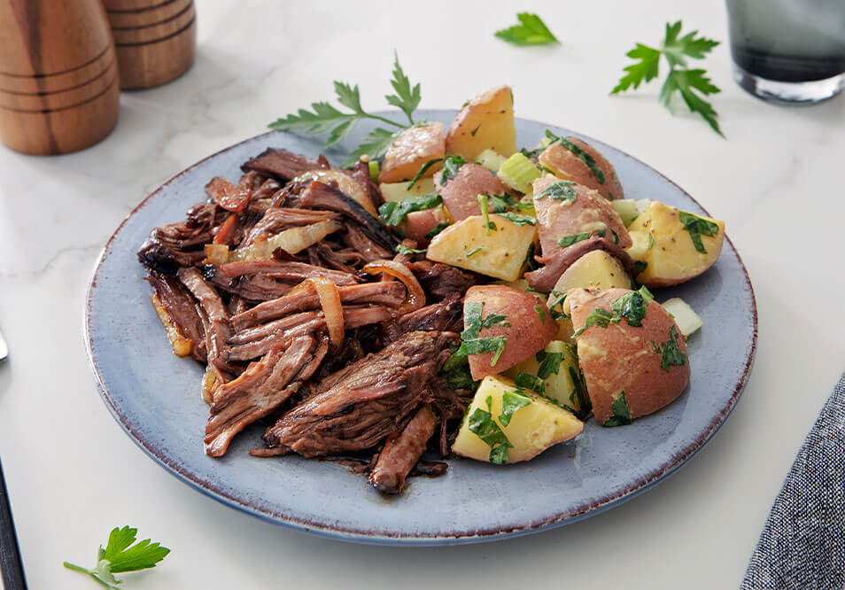 Pastrami Style Grass-Fed Beef with Warm Potato Salad