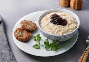 Peanut Butter and Jelly Oatmeal with Free-Range Turkey Breakfast Sausage