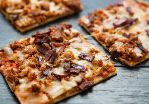 Peppered Turkey Bacon and Italian Sausage Breakfast Pizza