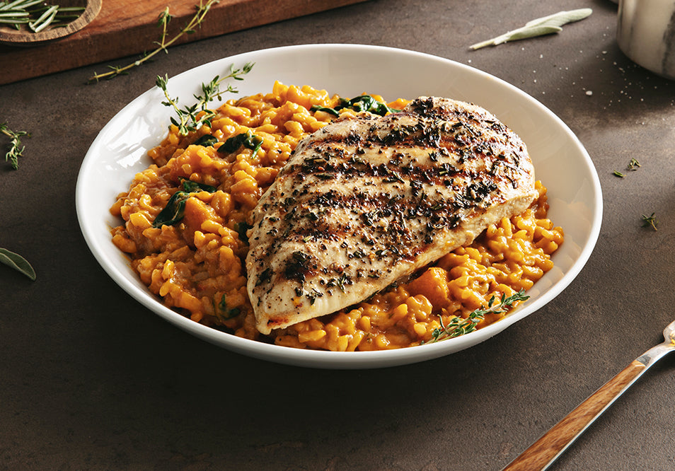 Fall Harvest Risotto with Herb Roasted Chicken