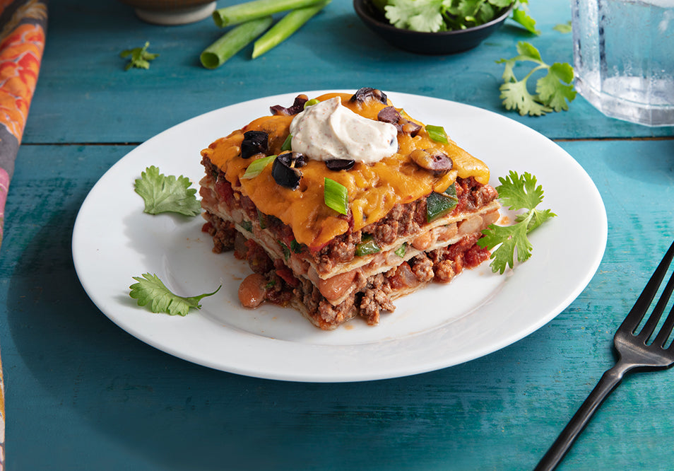 Cheesy Fiesta Beef Casserole with Taco Crema