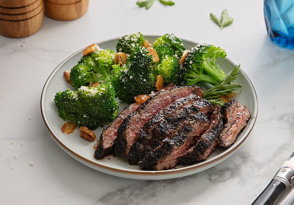 Coffee Rubbed Steak with Parmesan Roasted Broccoli