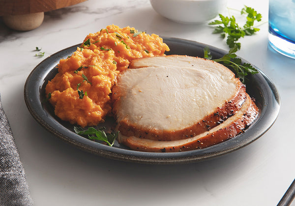 Hot Honey Rotisserie Turkey with Browned Butter Sweet Potatoes