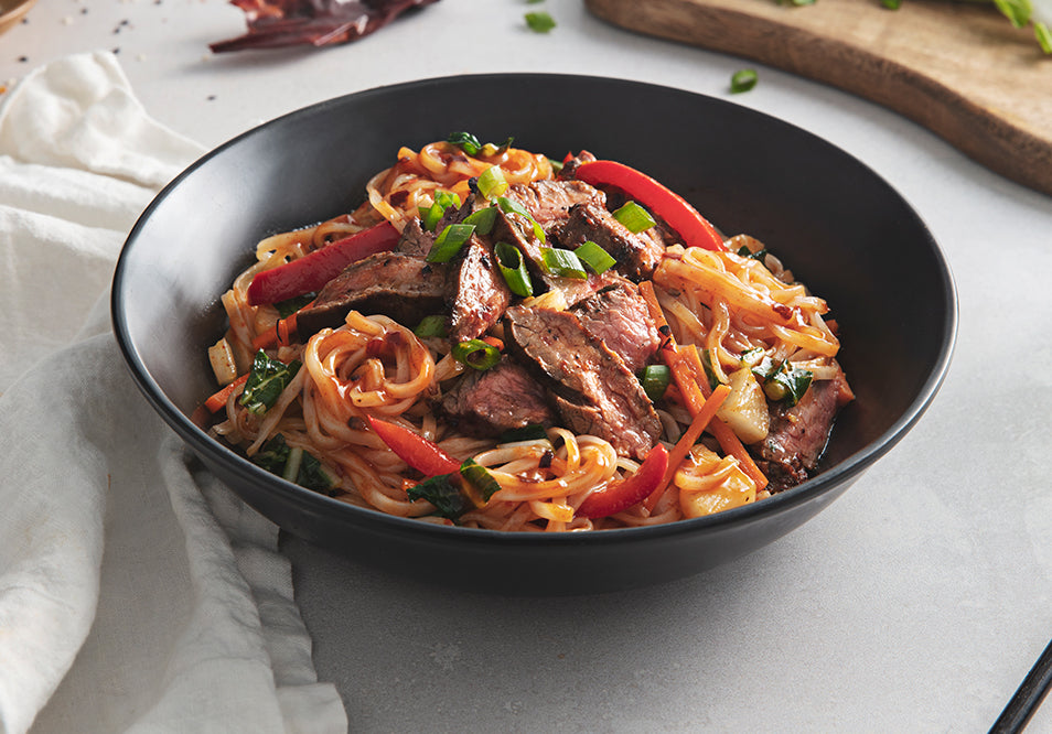 Korean BBQ Noodles with Flame Grilled Steak