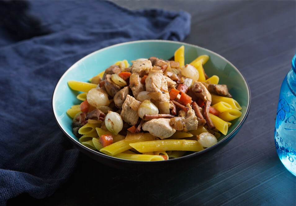 Red Wine Braised Chicken Ragu and Organic Super Grain Pasta