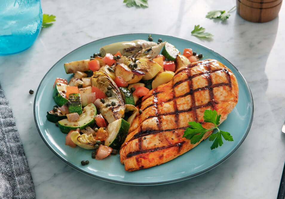 Roasted Red Pepper Chicken with Summer Squash Saute