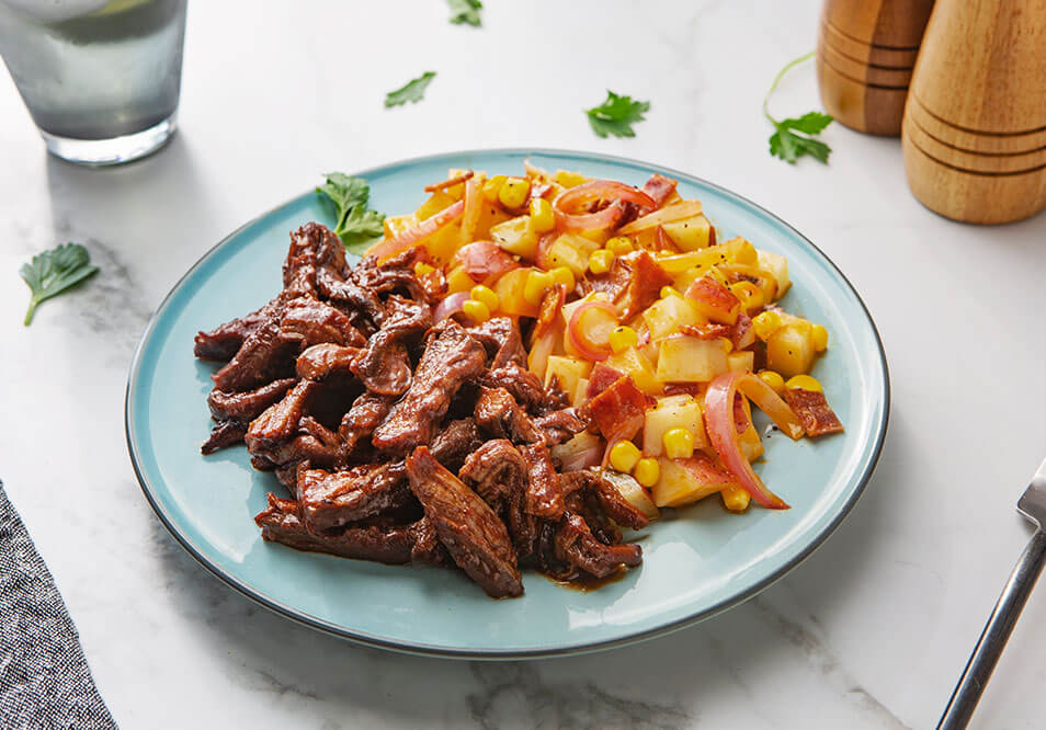 Shredded BBQ Grass-Fed Beef with Potato and Organic Corn Chowder