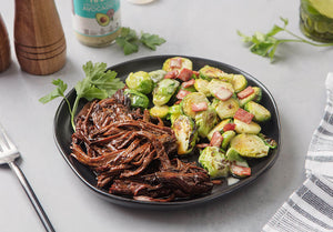Shredded BBQ Grass-Fed Beef with Bacon-Ranch Brussels Sprouts