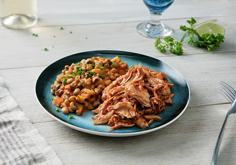 Shredded BBQ Turkey with Southern Style Baked Black-Eyed Peas