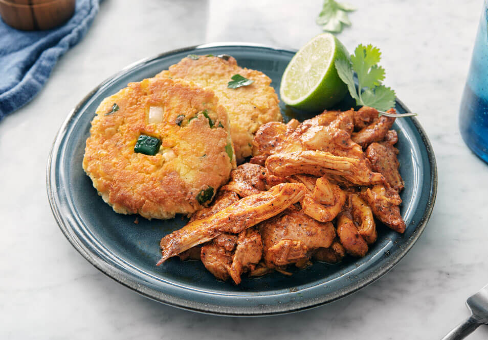 Shredded Chicken Asado with Southwest Fritters