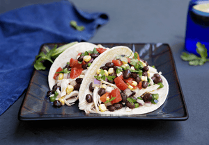 Shredded Chicken Tacos with Black Bean and Corn Salsa