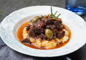 Sicilian Grass-Fed Beef Stew Over Creamy Polenta