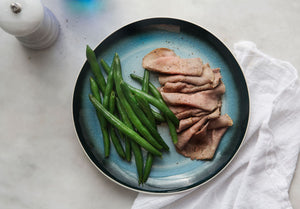 Sliced Grass-Fed Sirloin with Fresh Green Beans