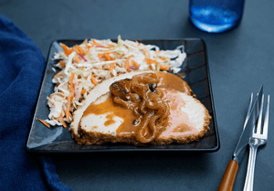 Sliced Turkey Breast with Ancho Orange Sauce and a Classic Vinaigrette Slaw