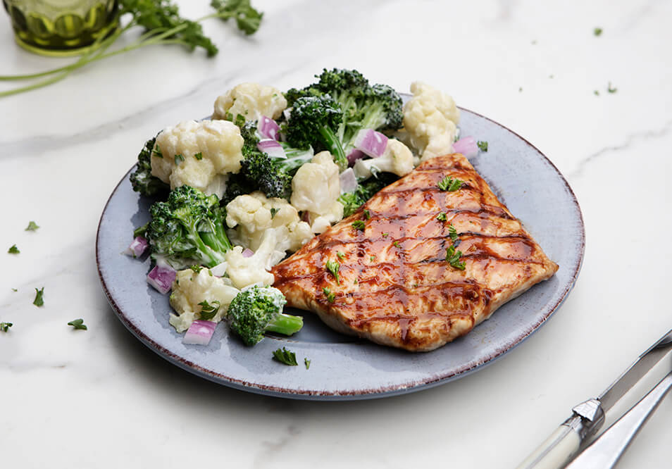 BBQ Smoked Turkey Cutlet with Creamy Broccoli Salad