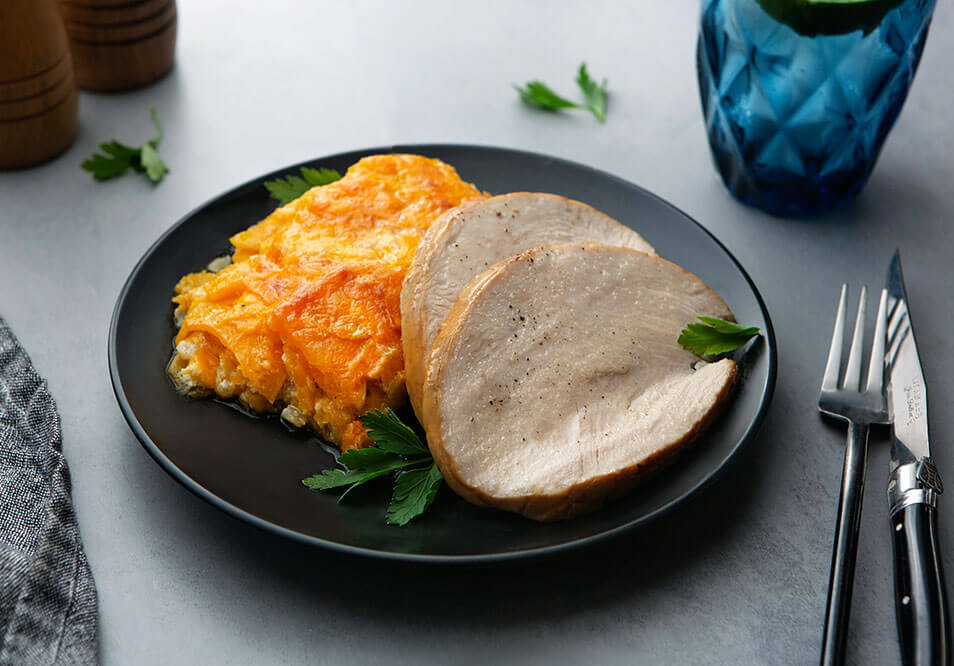 Smoked Turkey Breast with Scalloped Butternut Squash