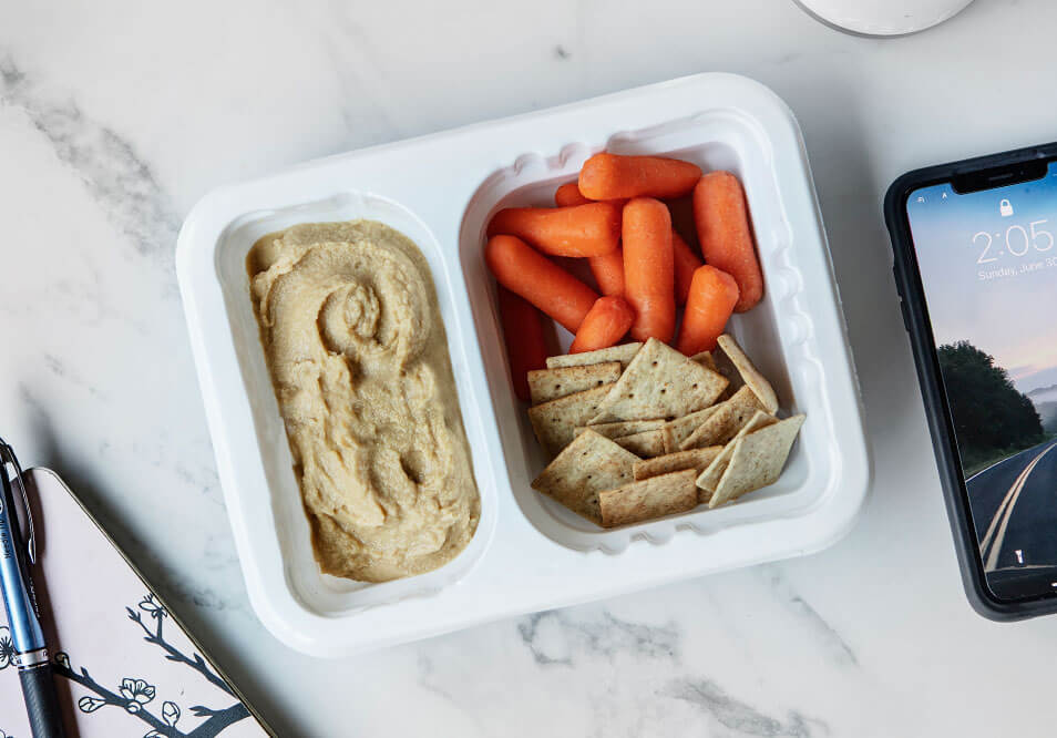 Good TO-GO Snack Pack with Hummus, Organic Baby Carrots and Almond Flour Crackers