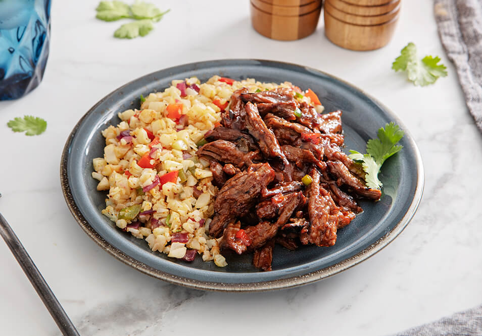 Southwest BBQ Shredded Grass-Fed Beef with Fiesta Cauliflower Rice