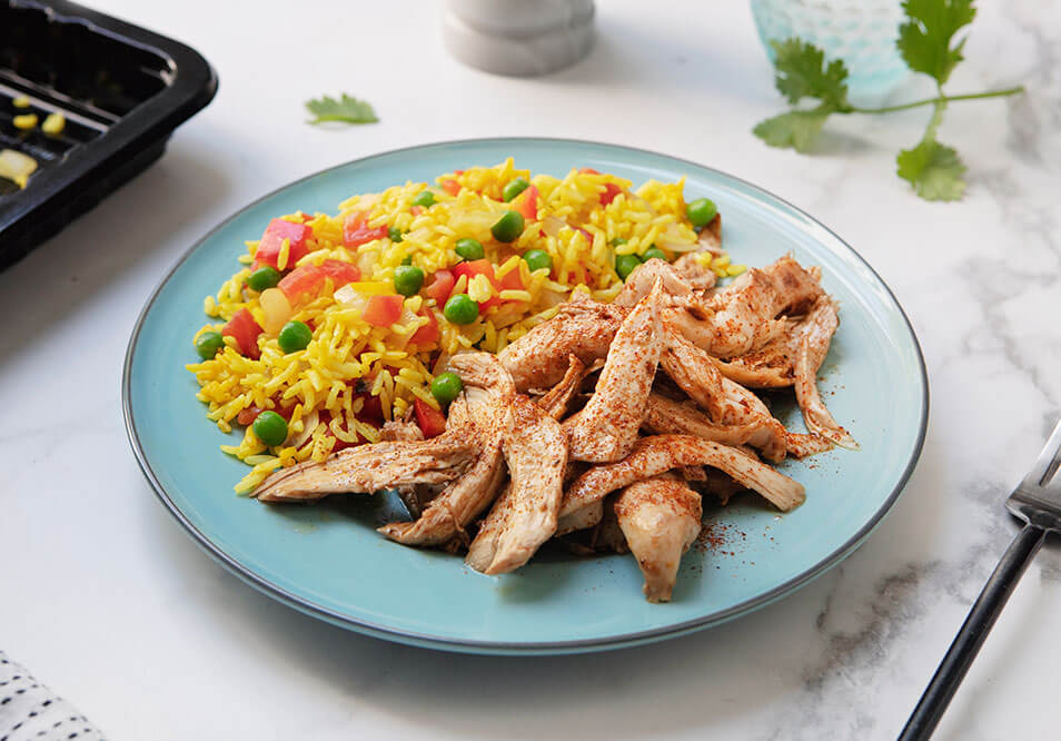 Spanish-Style Chicken with Saffron Rice, Peas and Tomatoes