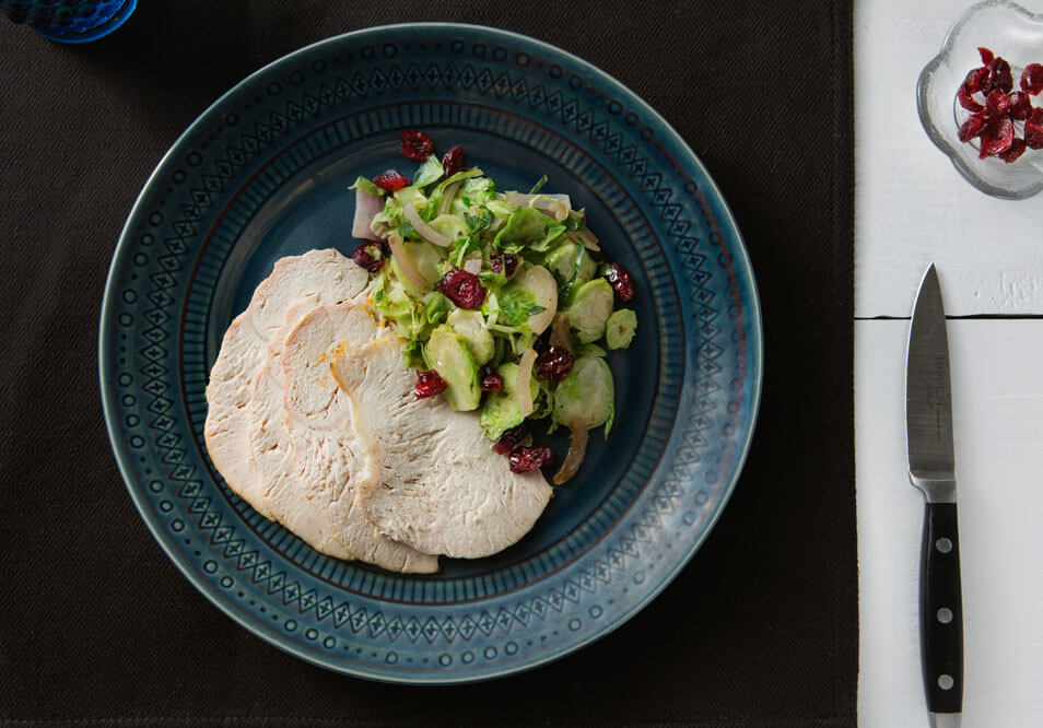 Spice Roasted Turkey Breast with Shredded Brussels Sprouts  Dried Cranberries