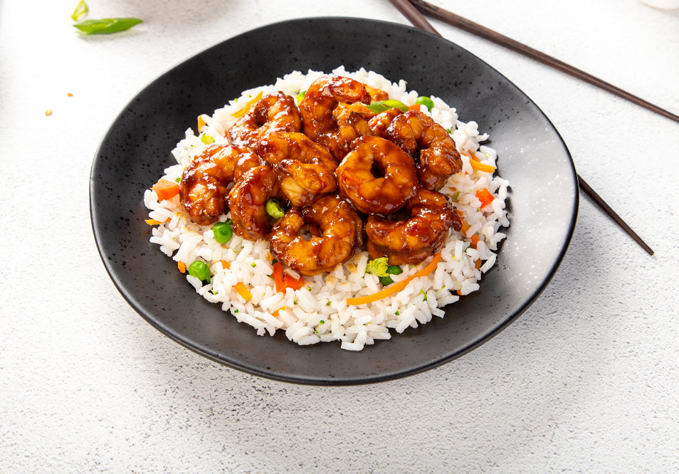 Stir-Fried Asian Glazed Wild-Caught Shrimp with Jasmine Rice and Vegetables