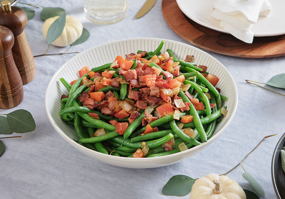 Family Style Green Beans with Turkey Bacon
