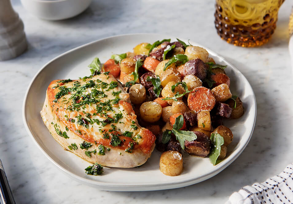 Chimichurri Turkey Cutlet with Roasted Heirloom Carrot Salad