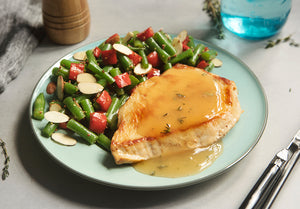 Organic Turkey Cutlet with Citrus-Herb Sauce and Mustardy Green Beans